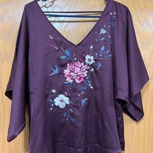 White House Black Market burgundy Floral Embroidered Blouse